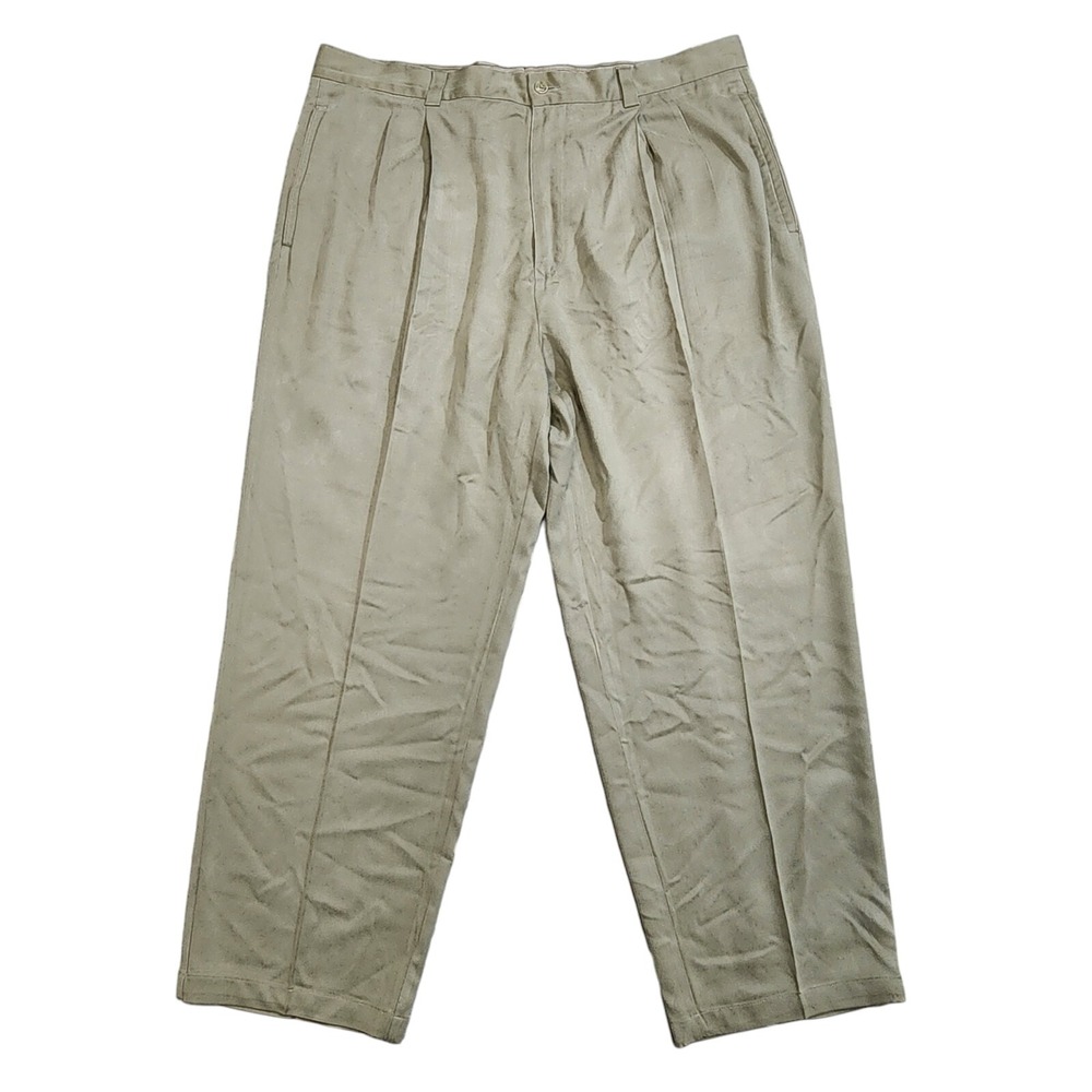 Tommy Bahama 100% Silk Mens Pleated Khaki Pants Slacks Resort Wear 38x29 Tan EUC